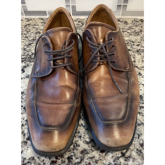 Ecco Cario Men’s Brown Leather Apron Toe Dress Shoes Size 43 (US 10) Extra Width - Picture 4 of 10